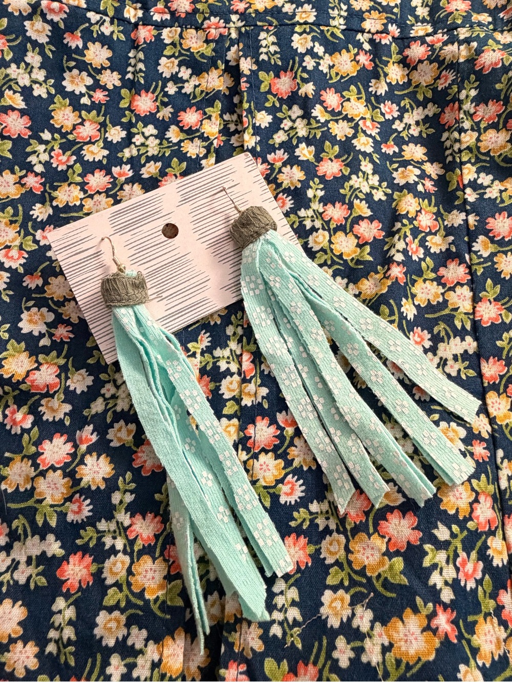 Handmade Mint Green Fabric Tassel Earrings